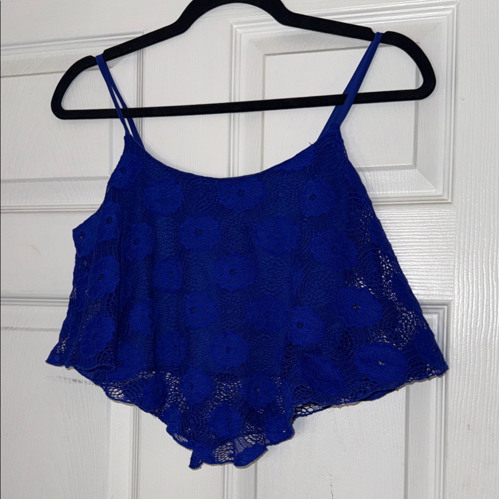 Charlotte Russe Cobalt Blue Floral Lace Camisole